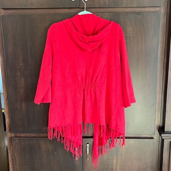 Chico’s Zenergy Orange Red Hooded Fringe Jacket Large - Picture 4 of 5